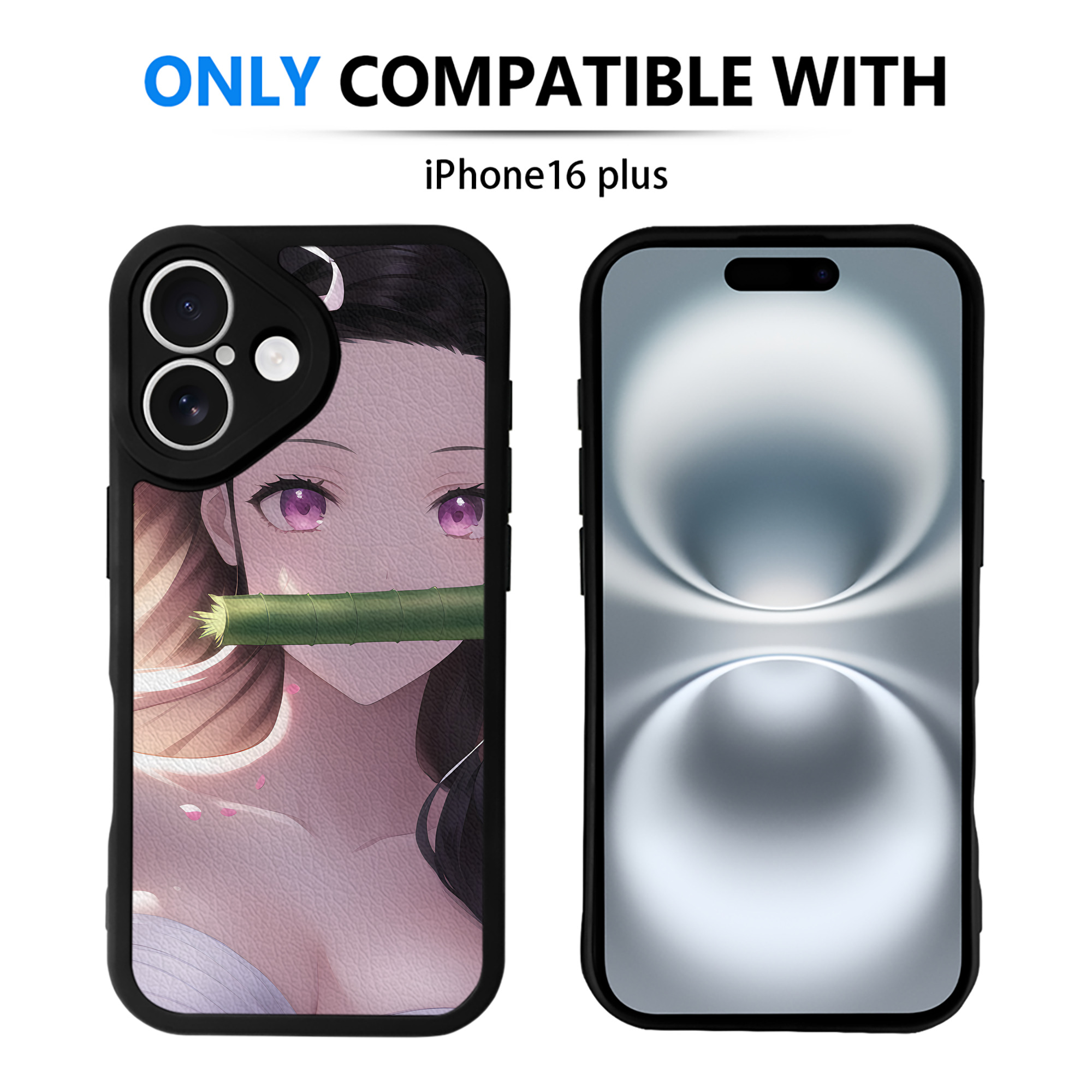 （画像用） 鬼滅の刃（きめつのやいば）竈門 禰󠄀豆子／かまど ねずこ Kamado Nezuko 【iPhone 16シリーズ対応】シリコンスマホケース（レザー調） 材質：シリコン